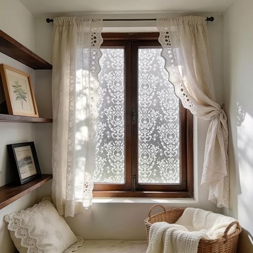 Frosted Damask Window Privacy Film, 78.5″ L x 17.5″ W, Decorative Non-Adhesive