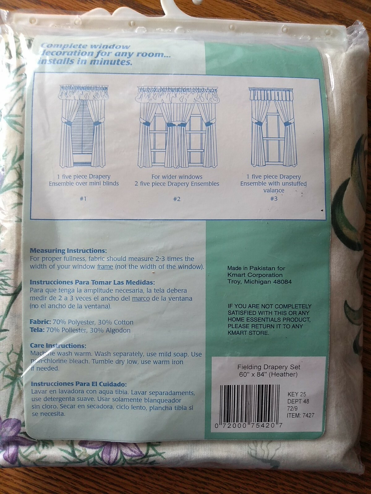 Home Essential 5 Piece Set Window Curtain 60×84 Heather Floral Valance Green A21
