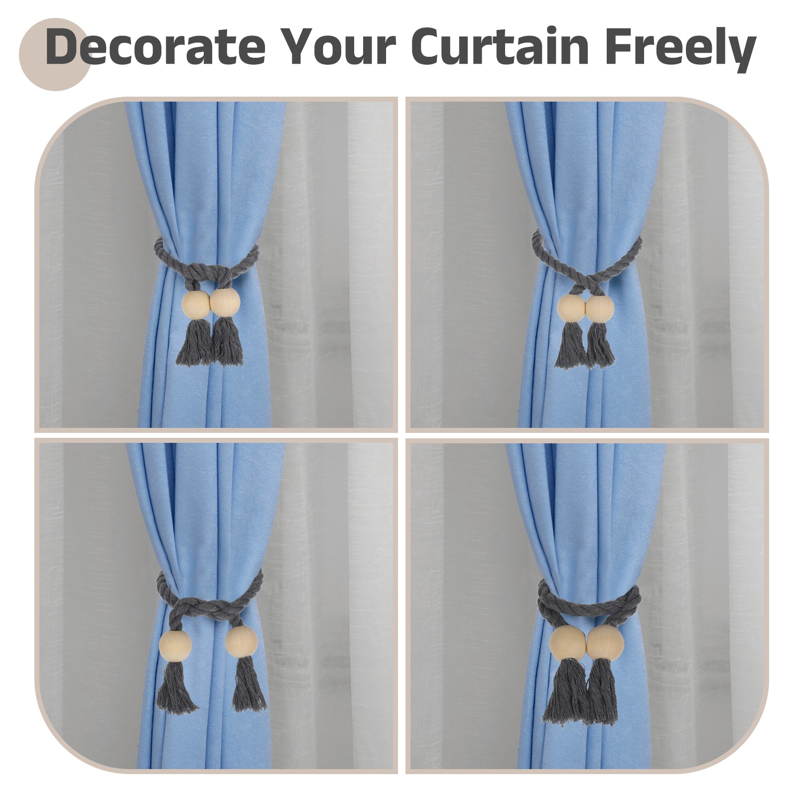 6 Pack Magnetic Curtain Tiebacks 55cm/21.65″ Curtain Holdbacks Camel