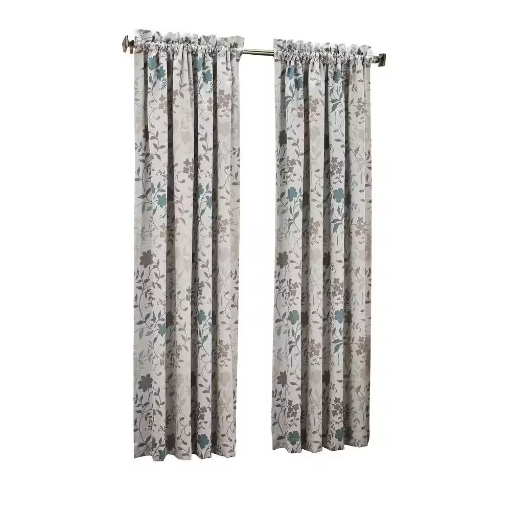 Stone Floral Rod Pocket Room Darkening Curtain – 54 In. W X 84 In. L