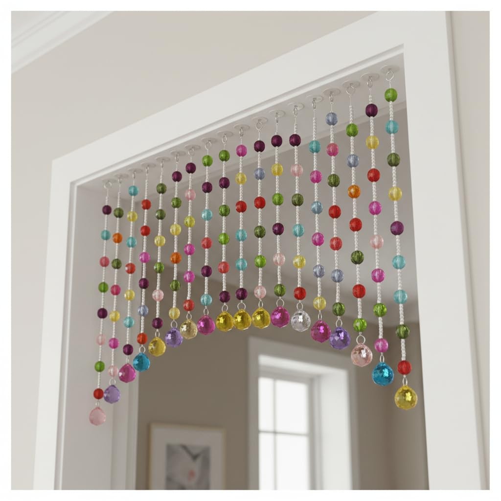 Acrylic Multicolor Beaded Door Curtain, 36″W x 19″L (Pack of 20), Colorful