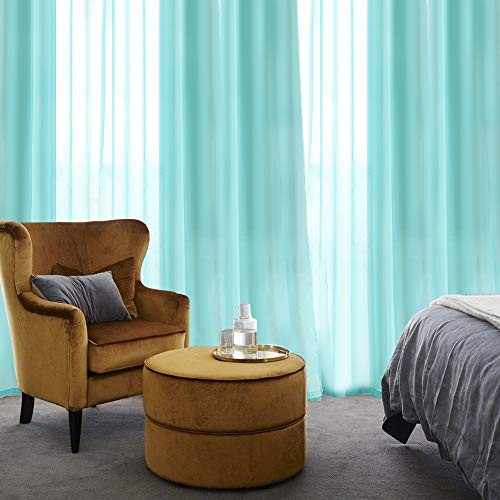 2 Semi Sheer Window Curtains Elegant Grommet 54″W x 84″L (Pack of 2) Turquoise