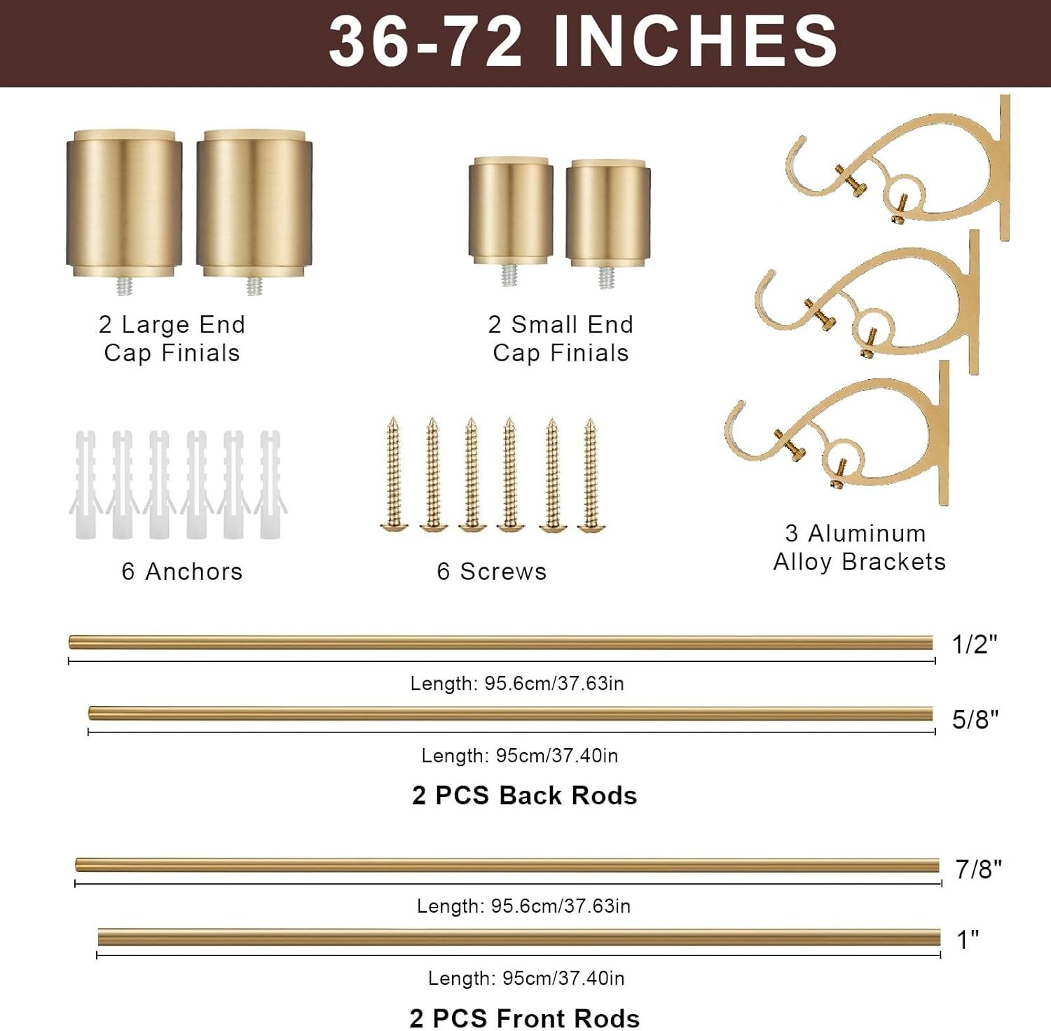 Warm Gold Double Curtain Rods, Double Drapery Rod 36-72 Inch, Decorative Curt…