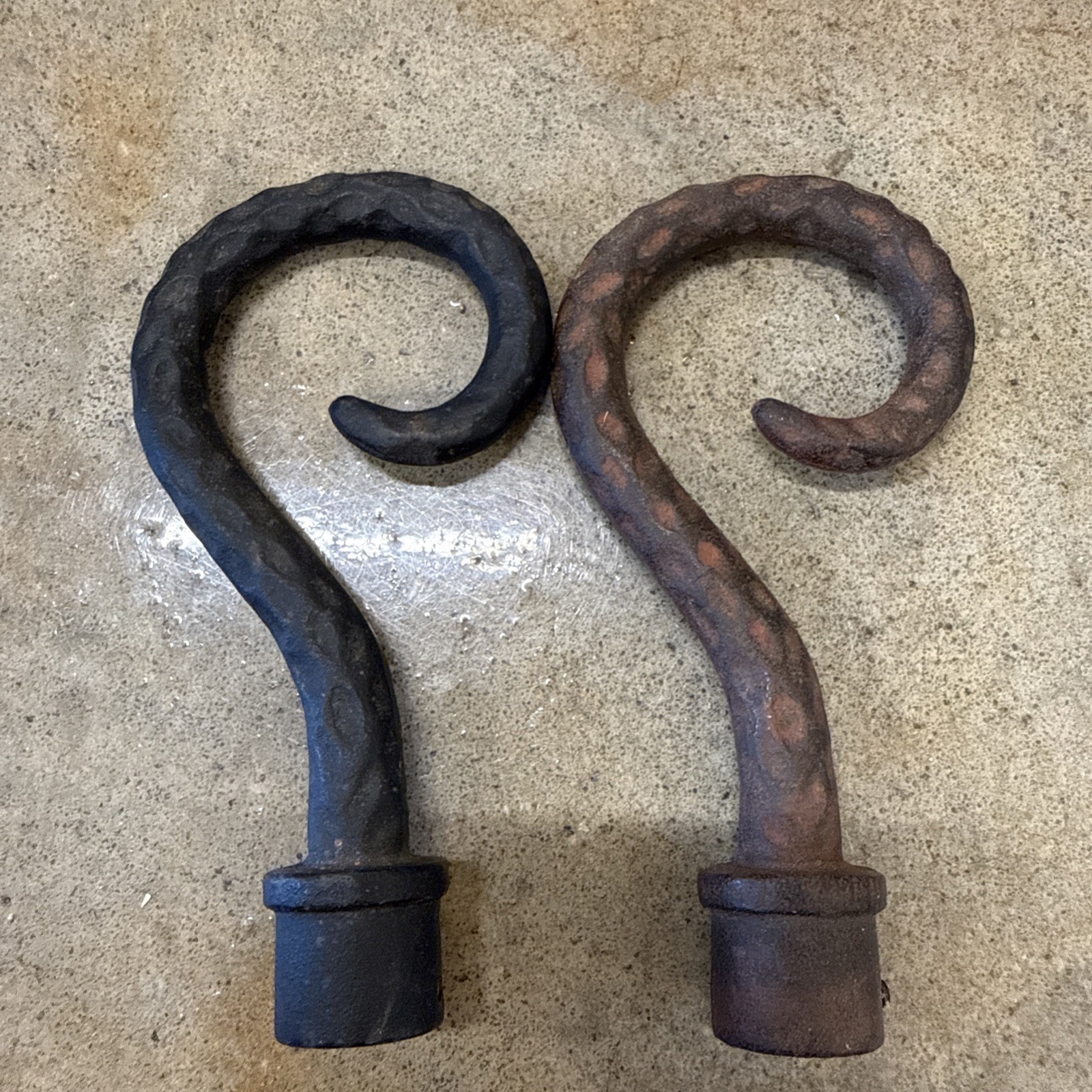 Scroll Curly Cue Cast Iron Finials Black Paint 6” Long 3/4” Opening