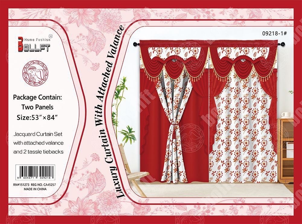 Bollft Luxury Jacquard Curtain Panels 53x84in Valance Tassel Tiebacks