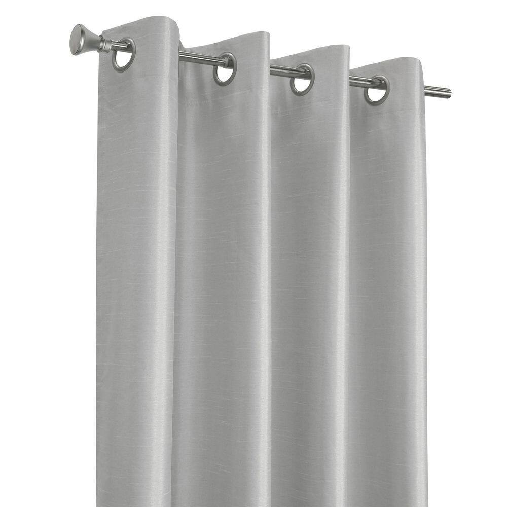 Glacier Silver Polyester Faux Silk 52 In. W X 63 In. L Grommet Indoor Blackout C