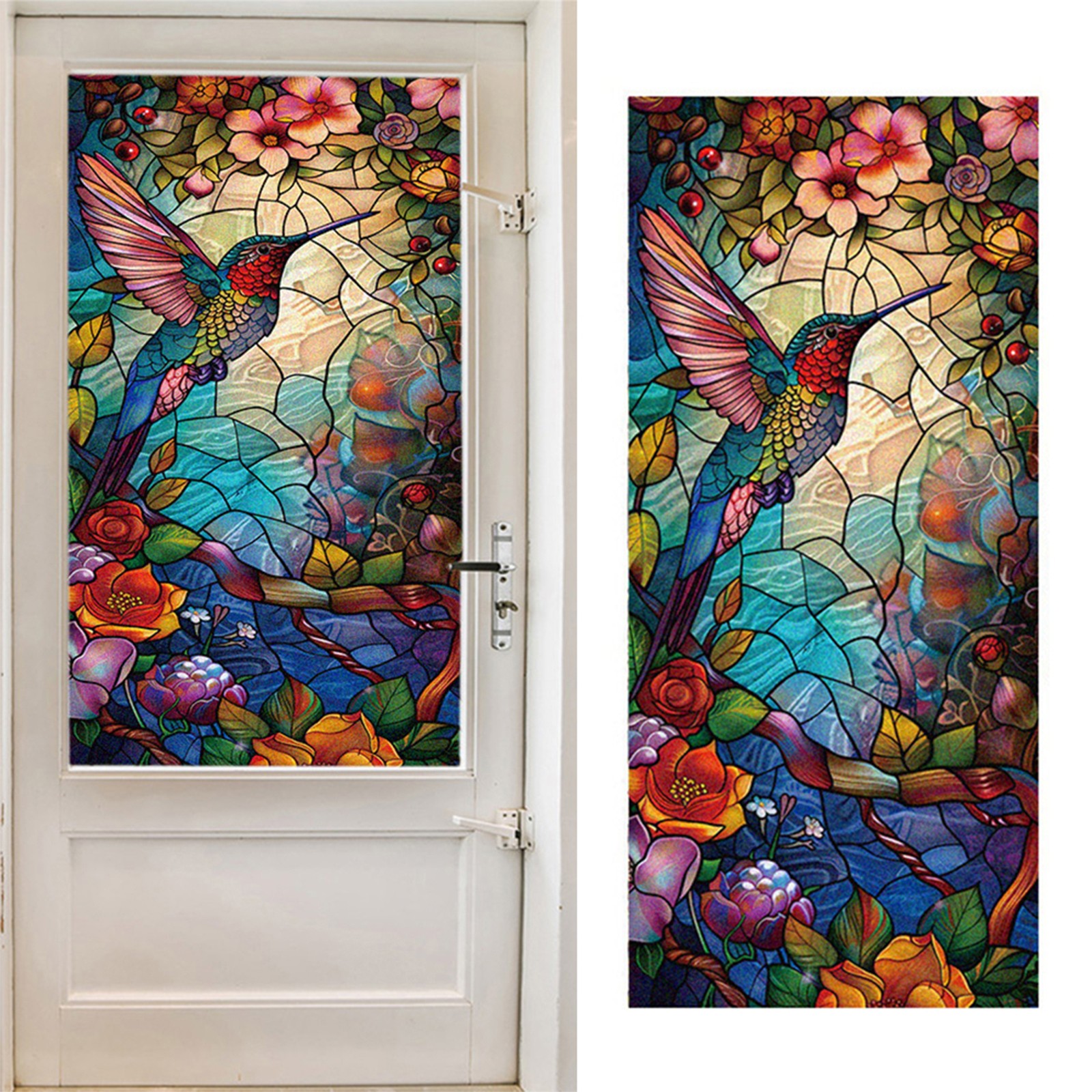 Privacy Protected Static Cling Glass Window Film Stained Flower Bird Sticker