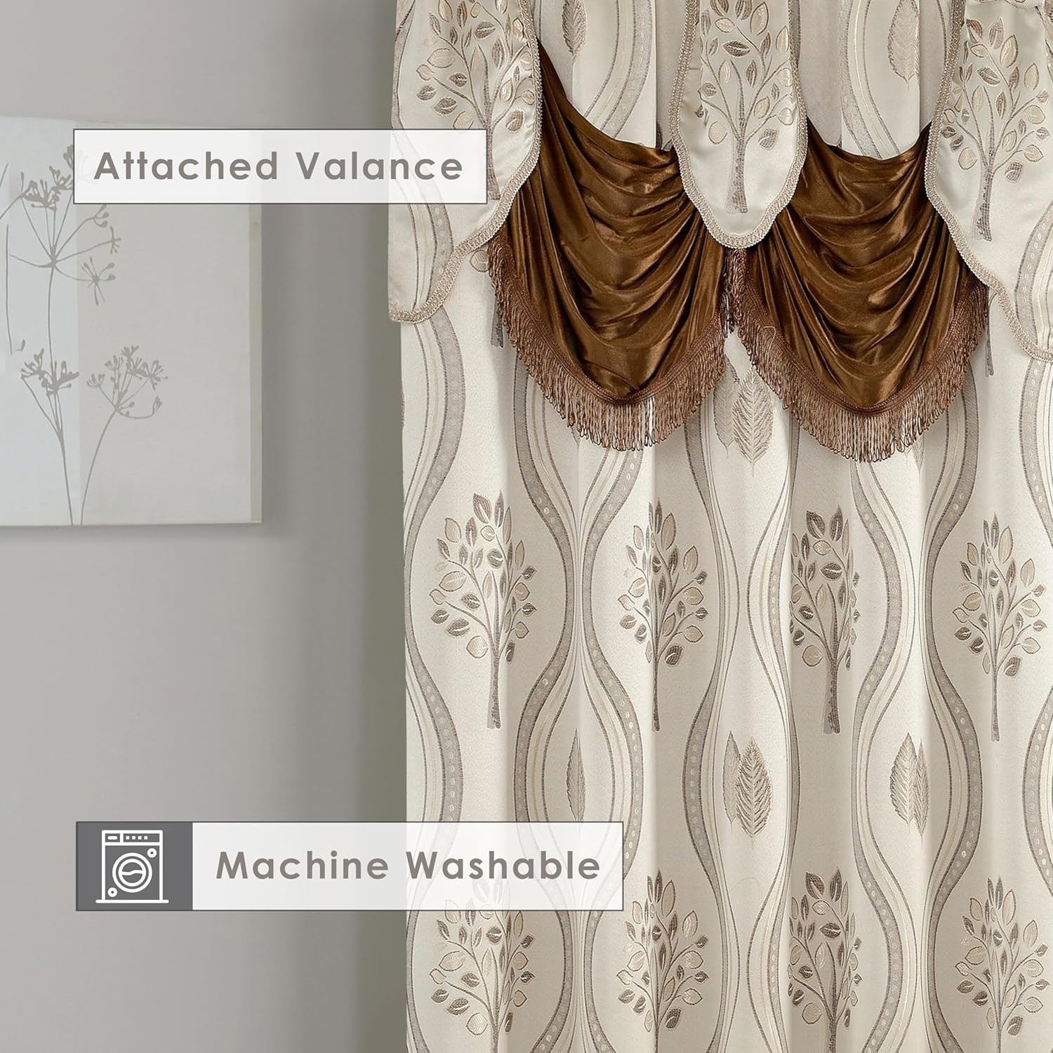 2 Pack Luxurious Beautiful Curtain Panel with Attached Valance 54″ X 84 inch