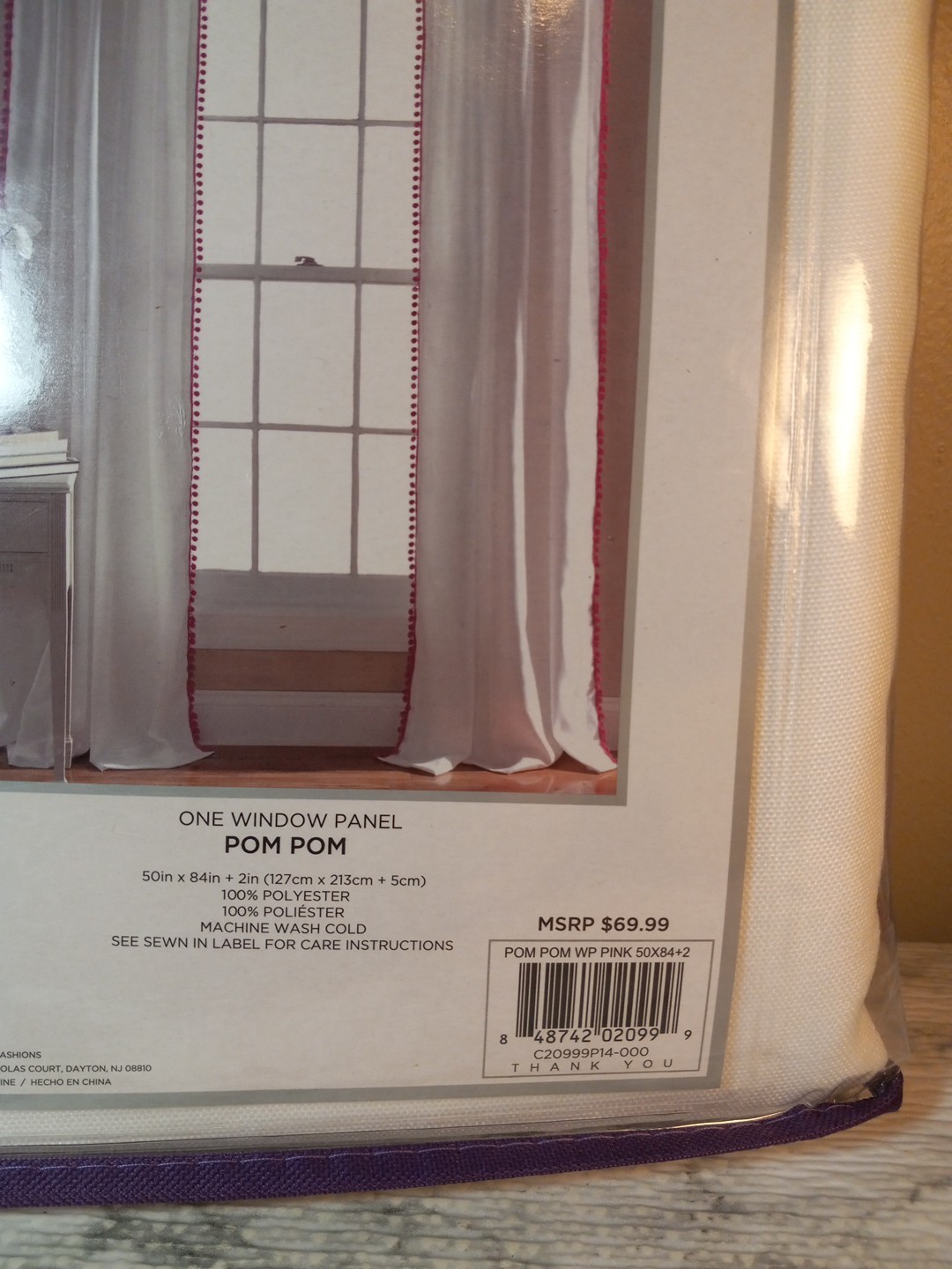 Lush Decor Pom Pom Window Curtain Panel 84 x 50″, Pink Pom Poms New