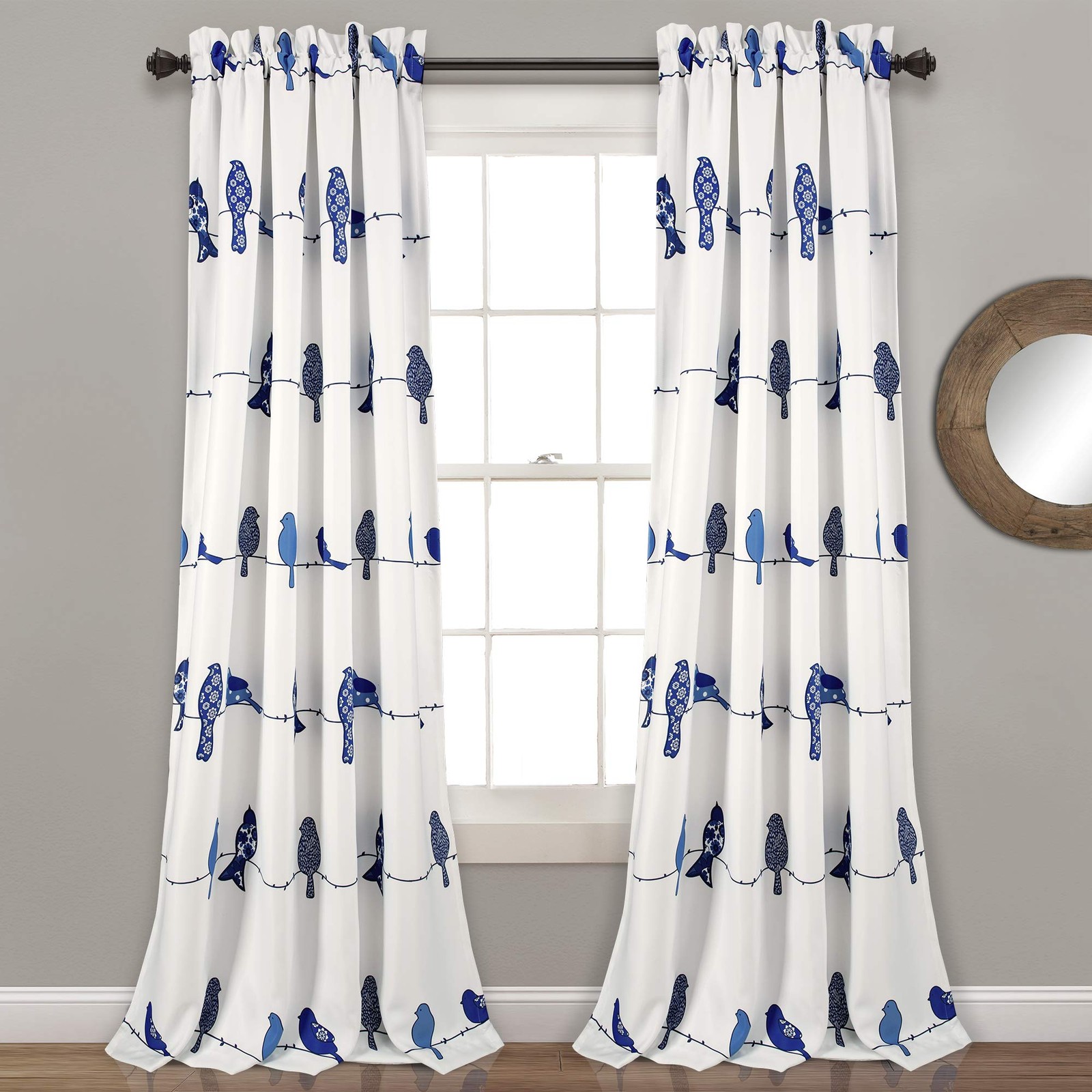 Rowley Birds Light Filtering Window Curtain Panels, Pair, 52″ W x 84″ L, Navy…