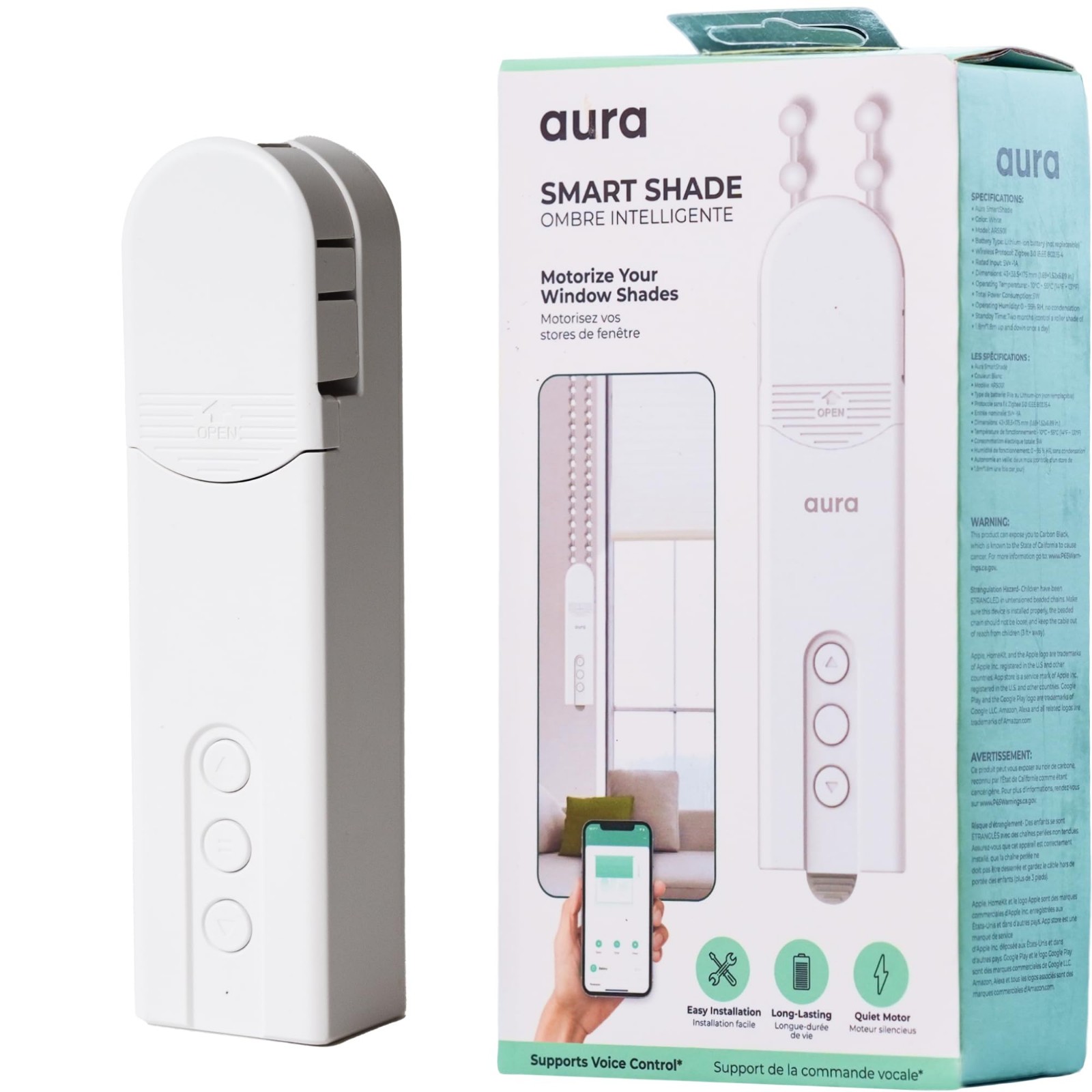 Aura Roller Smart Shade Driver, Motorized Blind Controller with Bluetooth Voice