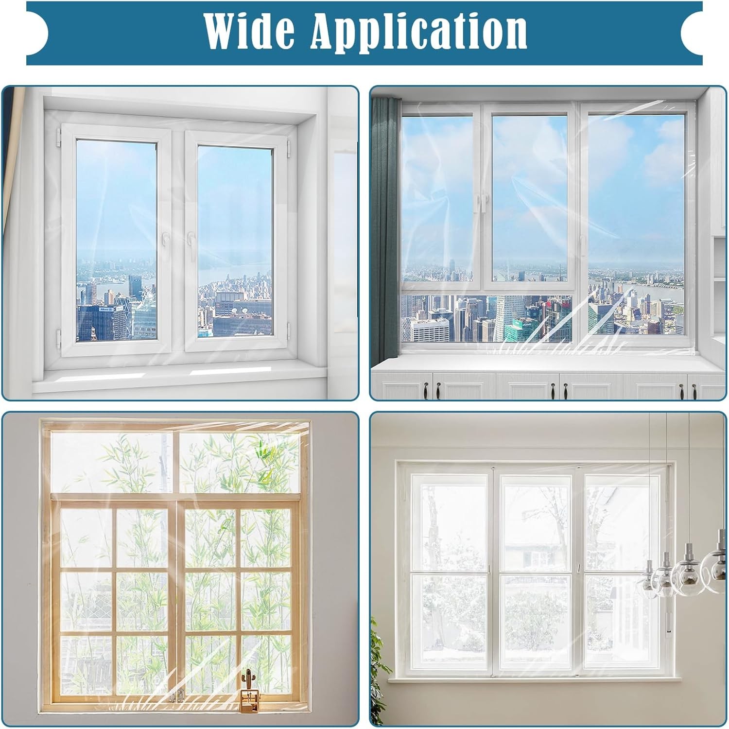 Window Insulation Kit, 63 × 394 Inch Plastic Window Coverings for Winter, Thick