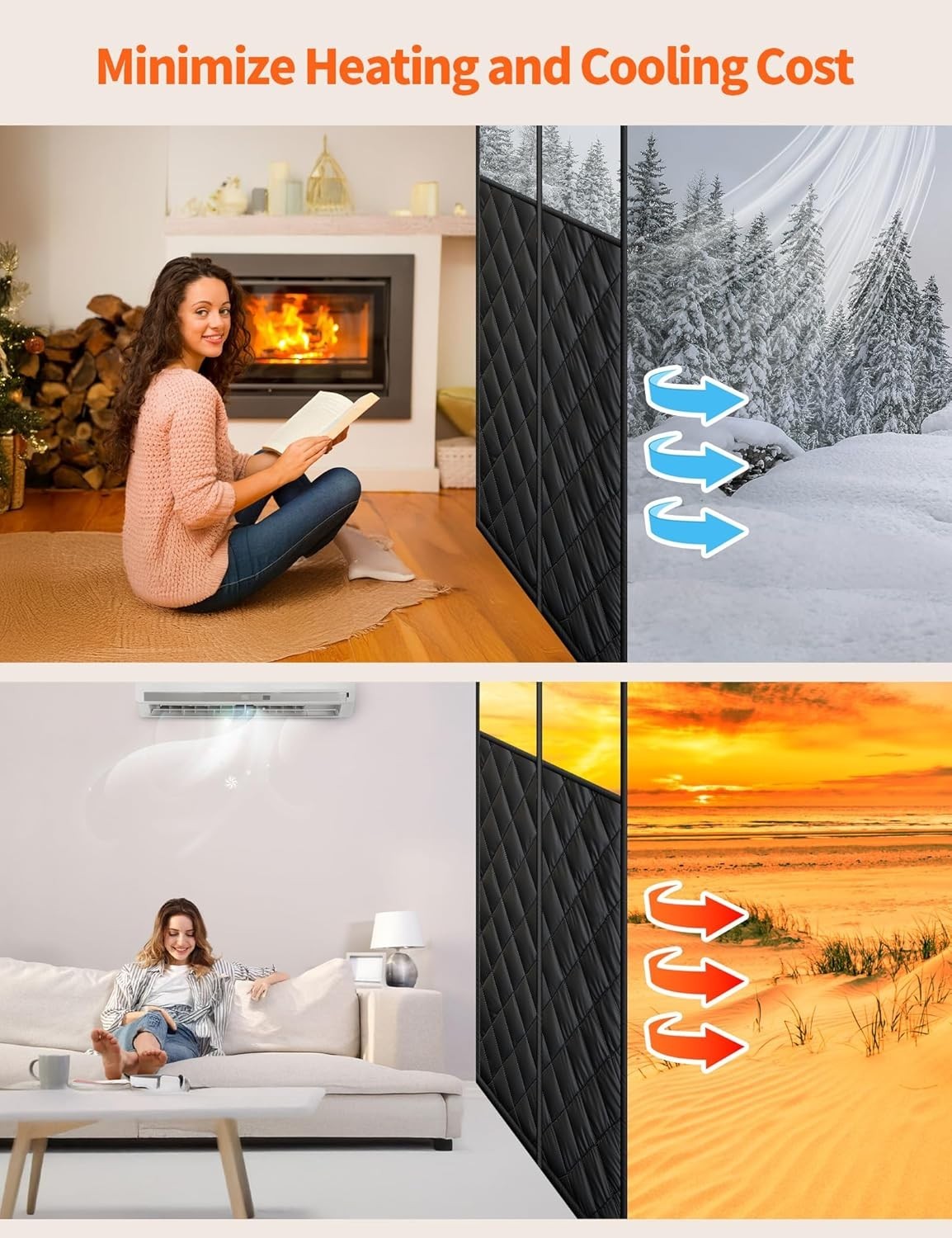 Magnetic Thermal Insulated Door Curtain for Winter and Summer 32″ W X 80″ H