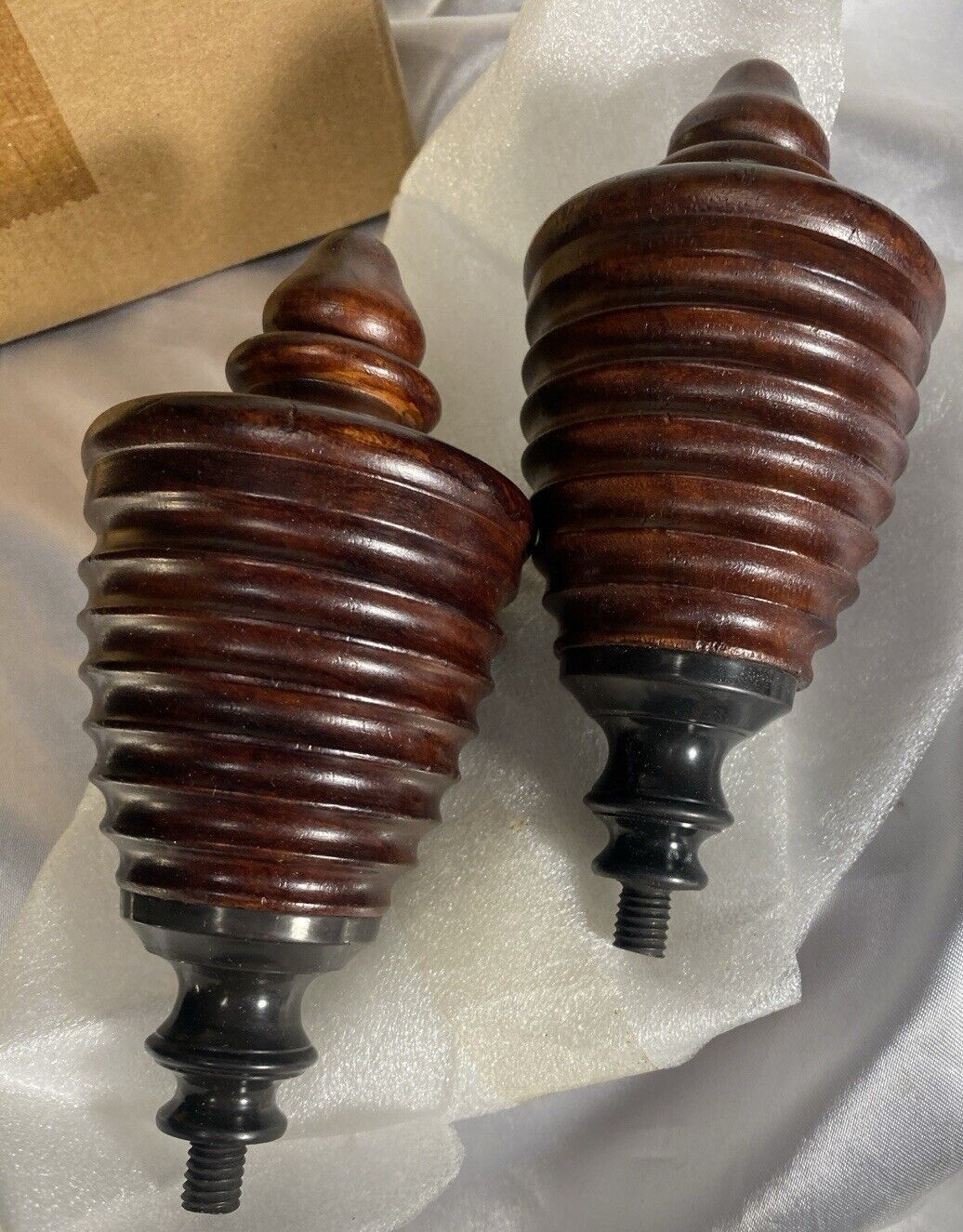 POTTERY BARN Library Urn Finials Aged Bronze Wooden Mahogany INDIA NIB-RARE