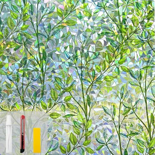 Window Privacy Film Stain Glass Window Film Rainbow 17.5 X 78.7 in Leaf Rainbow