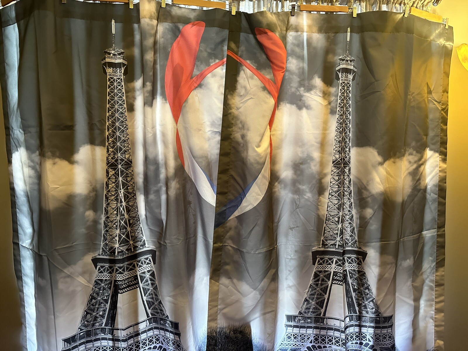 Paris Eiffel Tower Shower | Window Curtains Nylon Thick Fabric Complete Pair