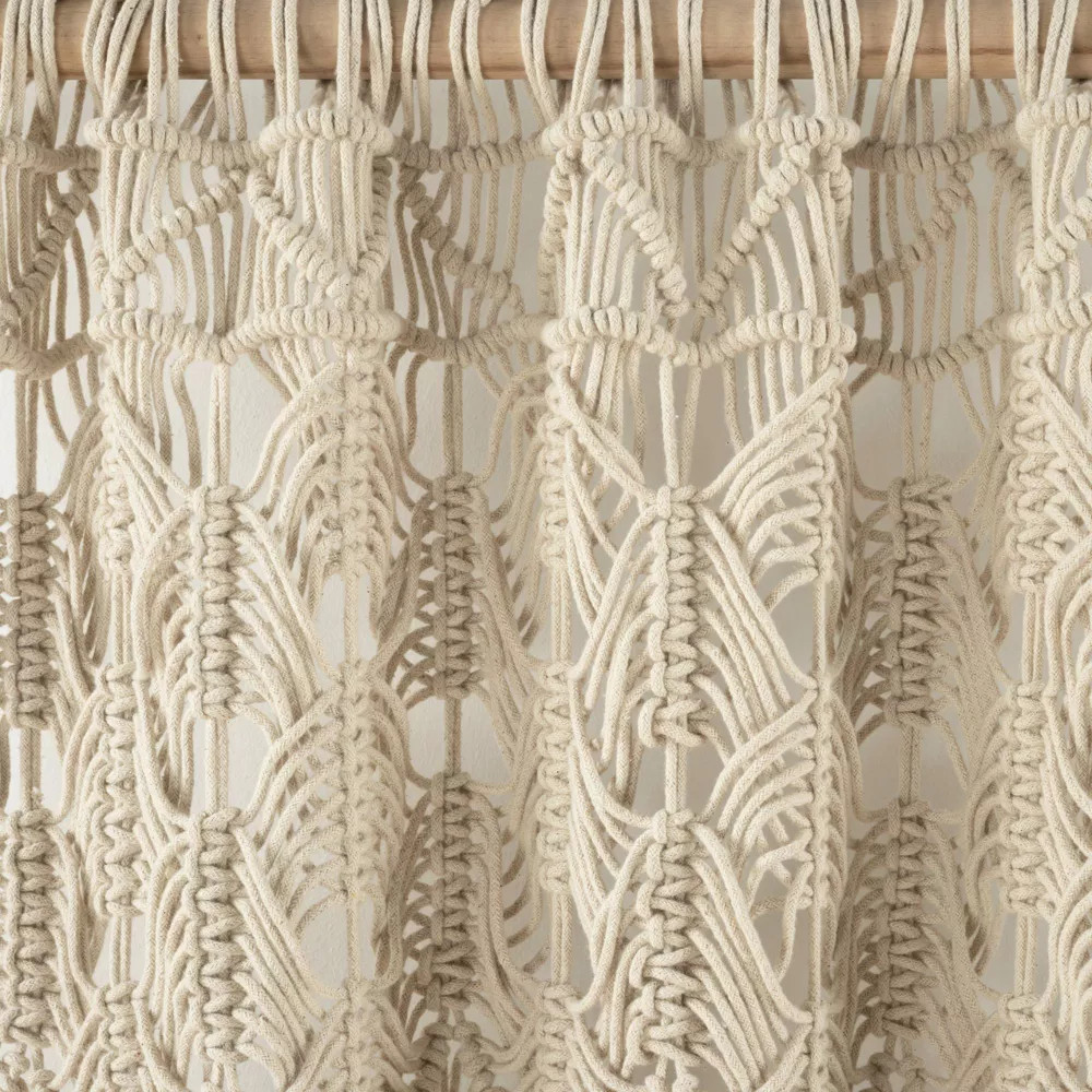 1pc 40″x84″ Light Filtering Boho Macrame Tassel Curtain Panel Tan – Lush