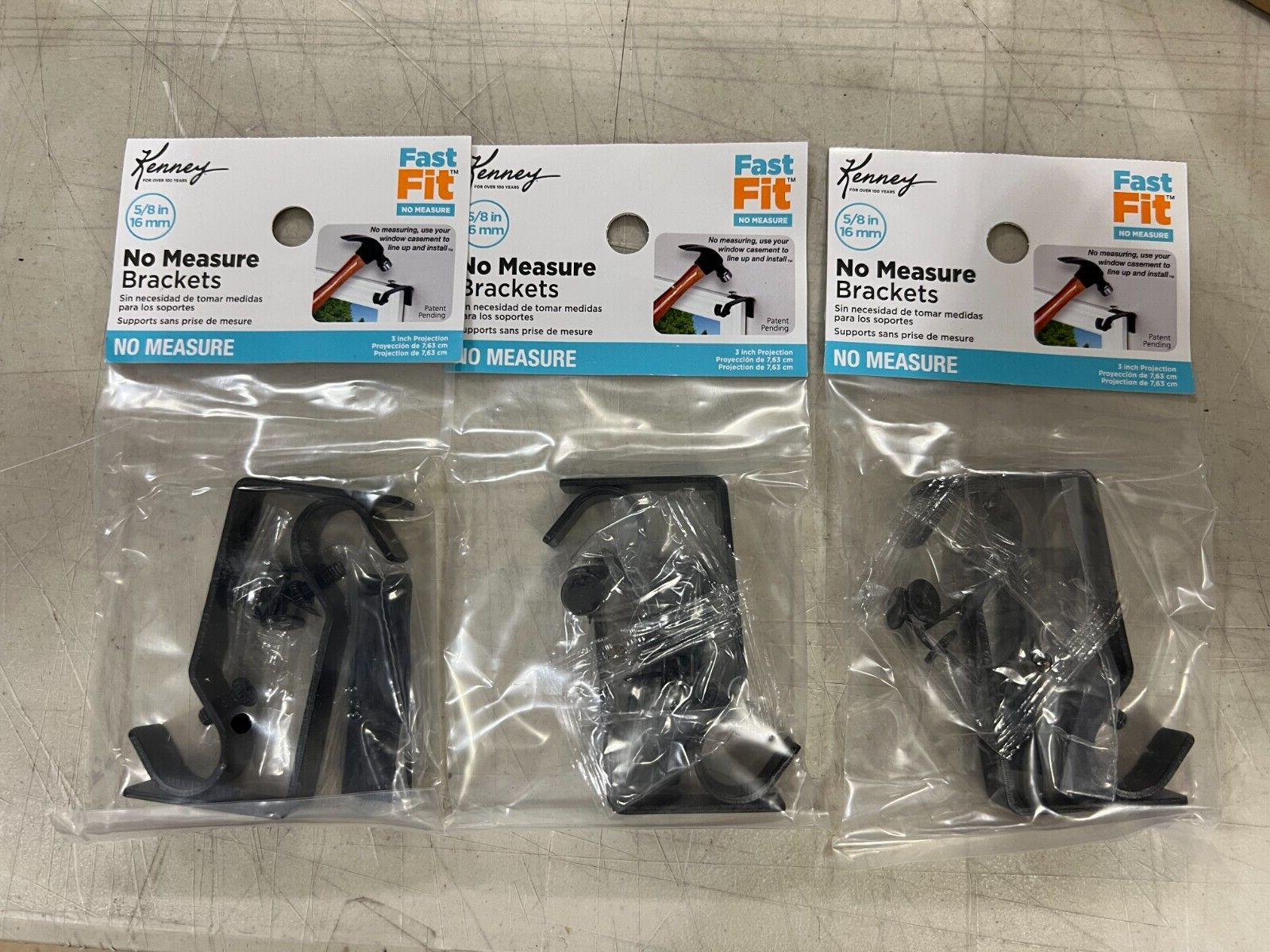 Lot of 3 (2-Pk) Kenney Curtain Rod Bracket Matte Black 5/8″ KN76008