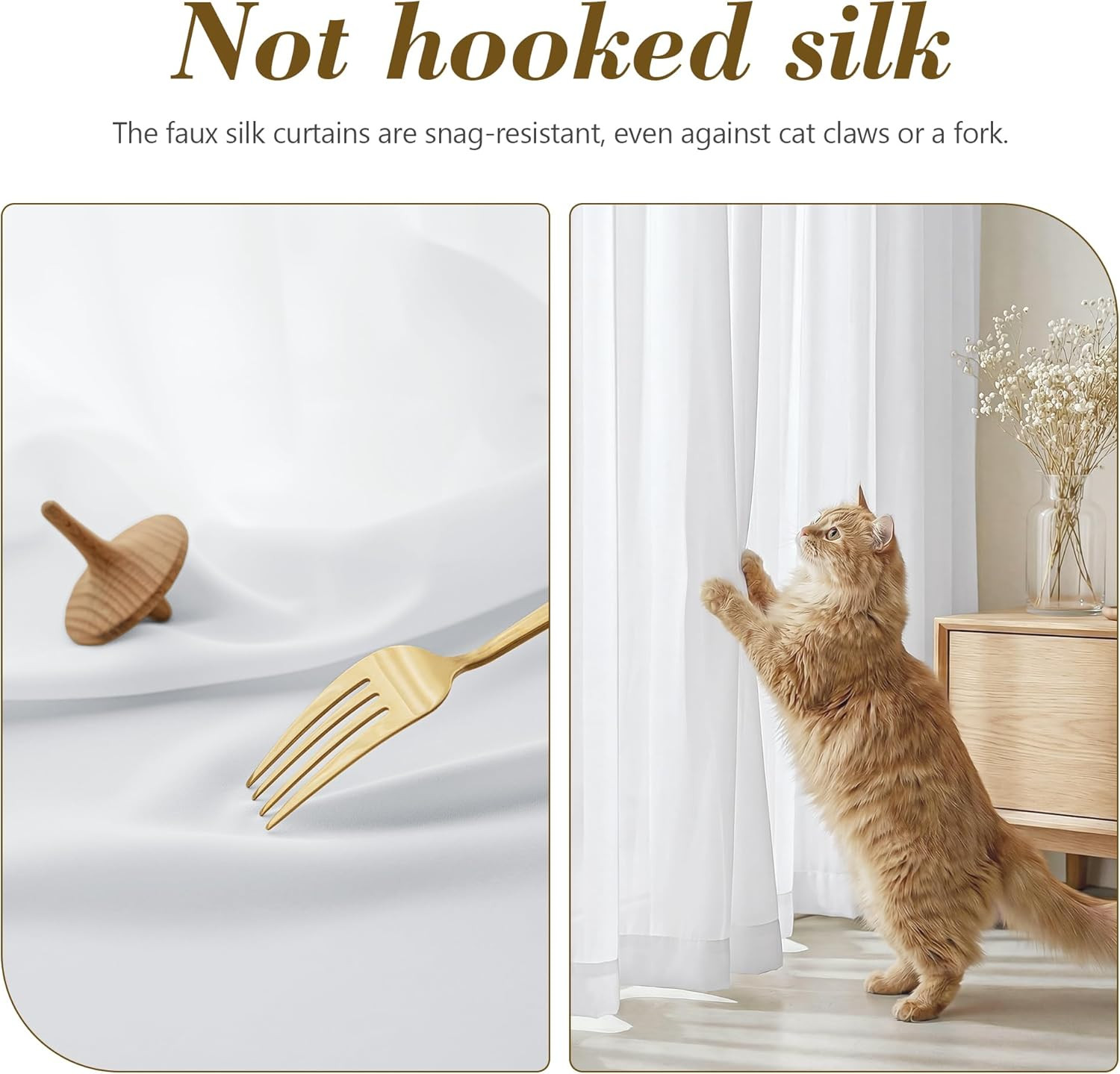 Sheer Non-See-Through White Curtains for Bedroom, Faux Silk That Let Light Curta