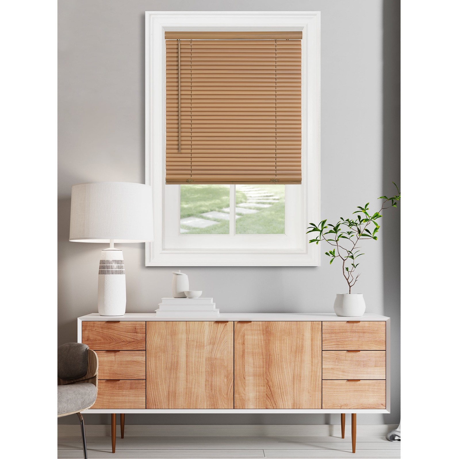 Achim GII Morningstar Cordless Woodtone Vinyl Light Filtering Mini Blind, 64 in