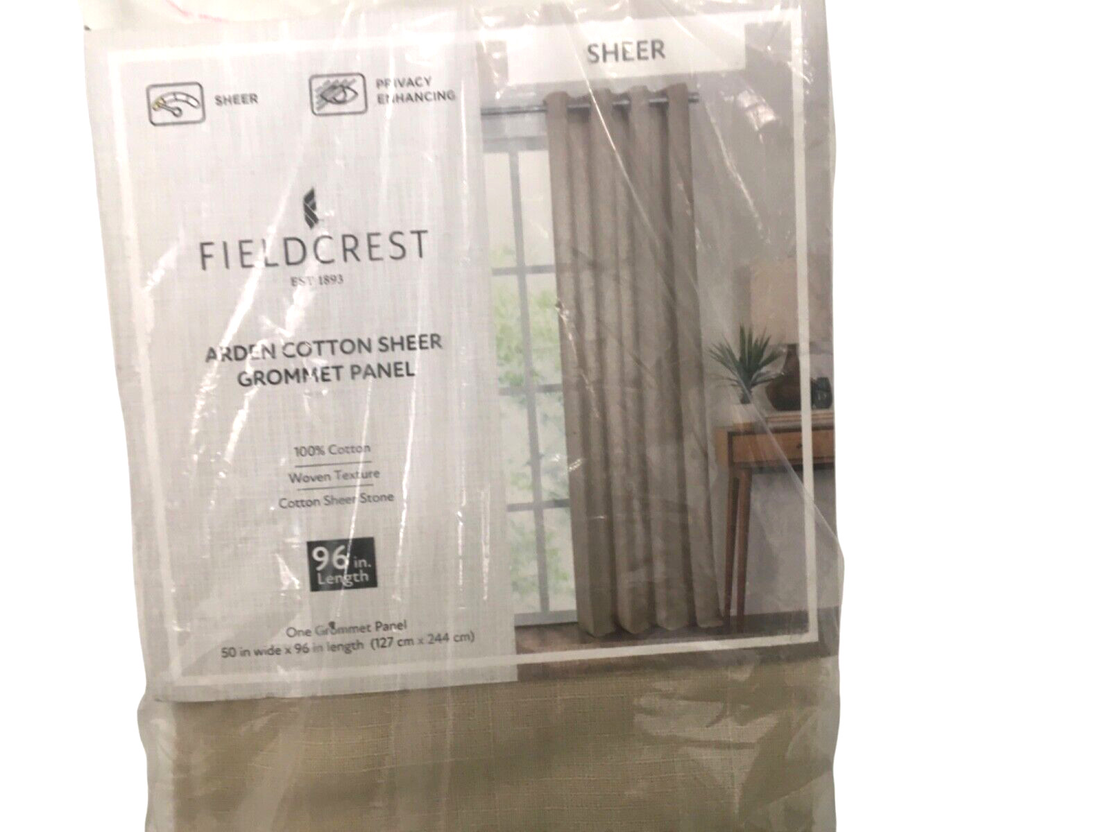 Fieldcrest Arden Cotton Sheer Curtain Grommet Stone Cream 50in x 96in One Panel