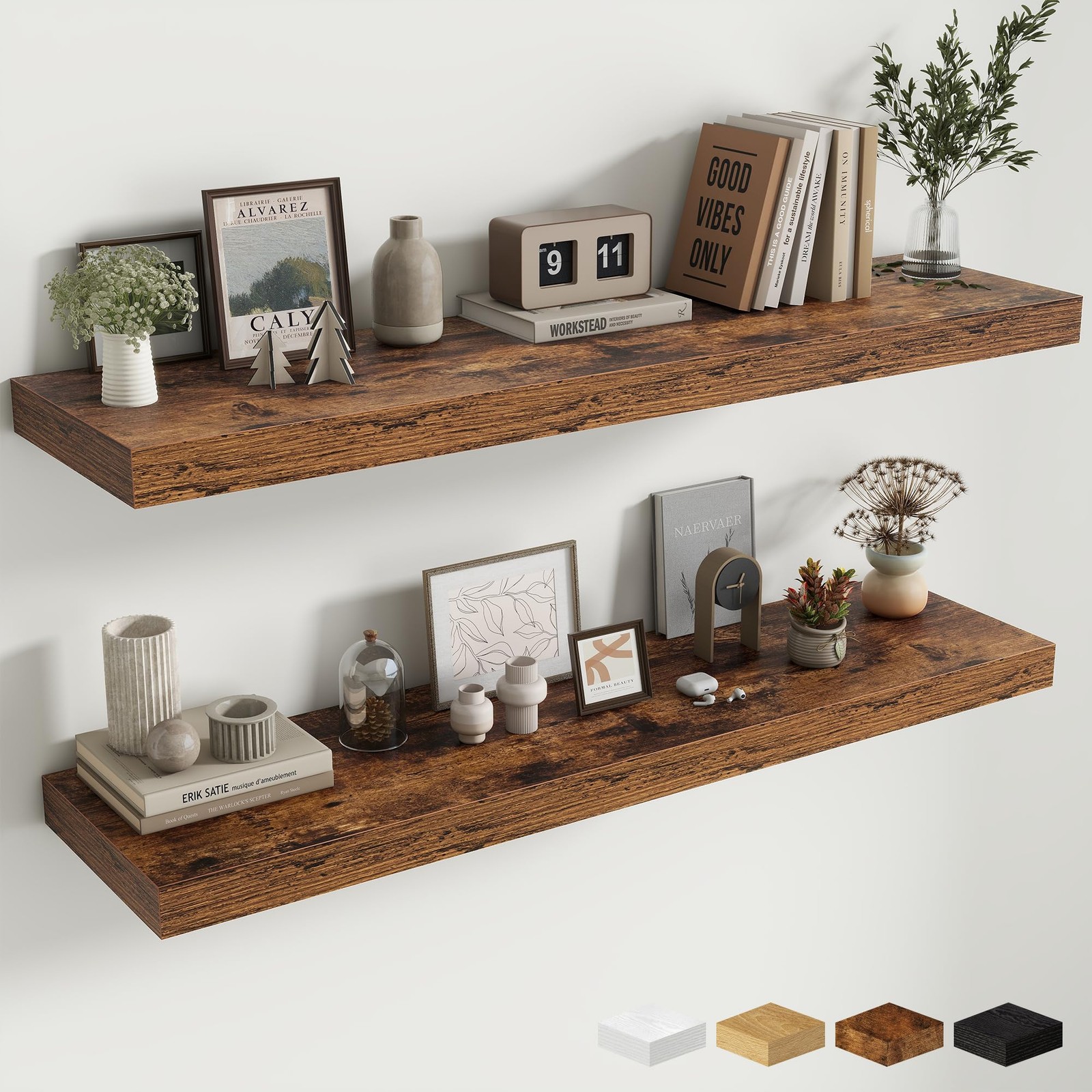 48 Inch Floating Shelves for Wall – 12 Inch Deep Fireplace Mantel Shelf – Woo…