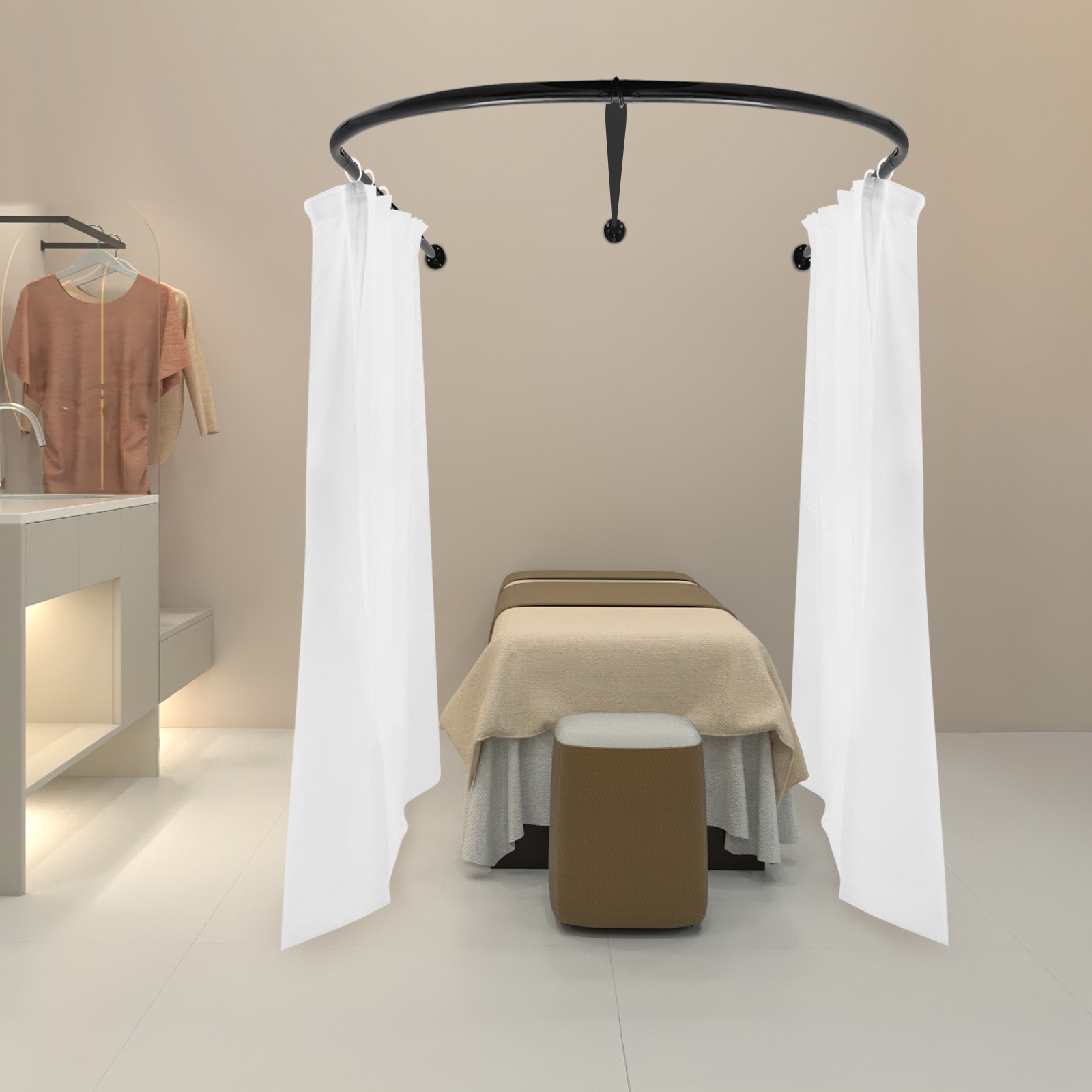 Beauty Salon Partition Curtain Divider w/ Curtain U-Shaped Room Partition Rod