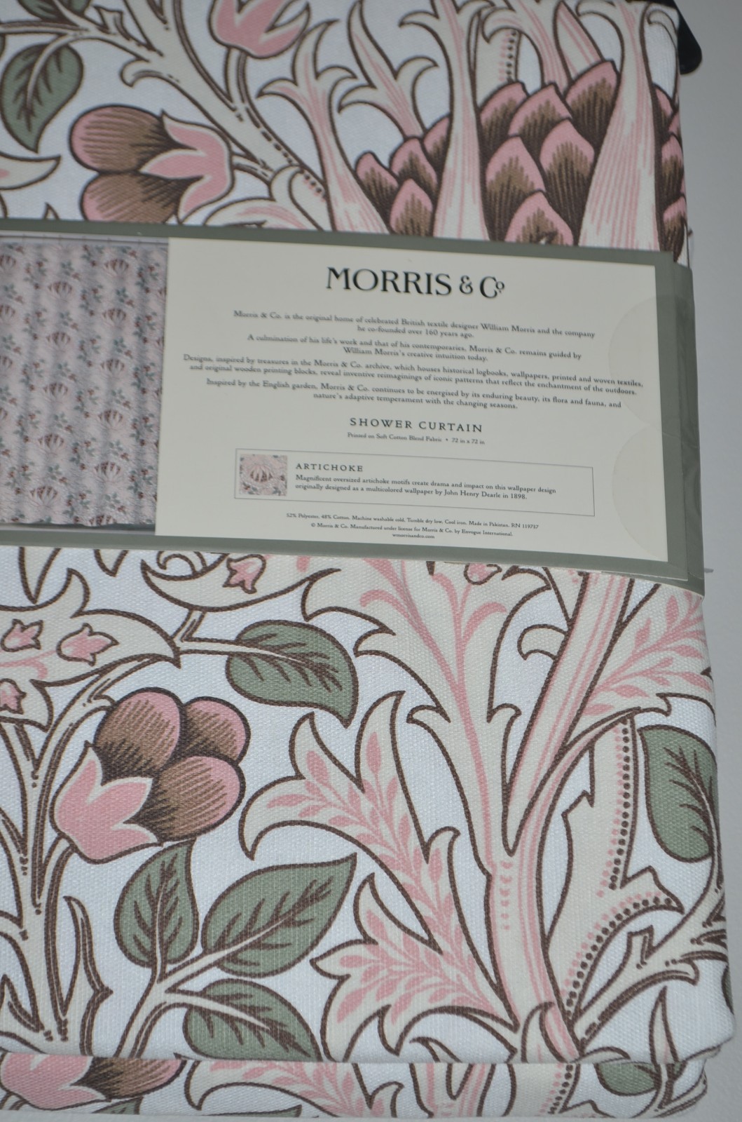 William Morris Artichoke Fabric Shower Curtain 72″x72″ Cotton Blend Floral