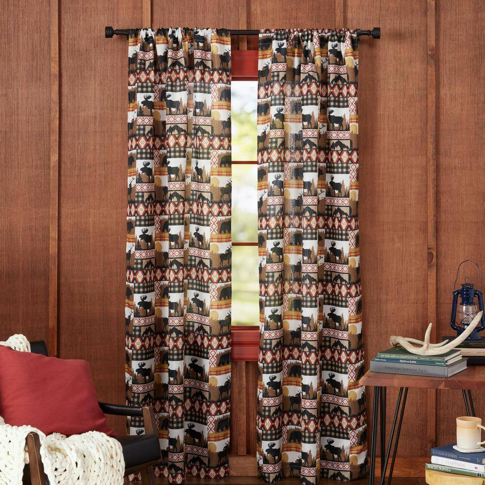 Moose Lodge Brown Multi Animals Light Filtering Rod Pocket Indoor Curtain Panel,