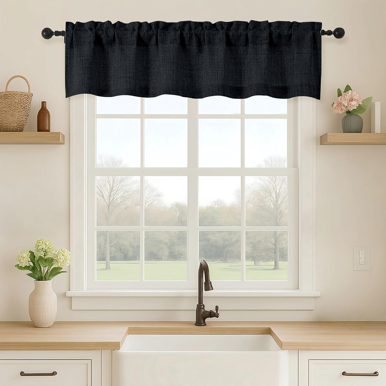 Valance for Windows, Light Filtering Faux Linen Textured Small Short Valance Kit