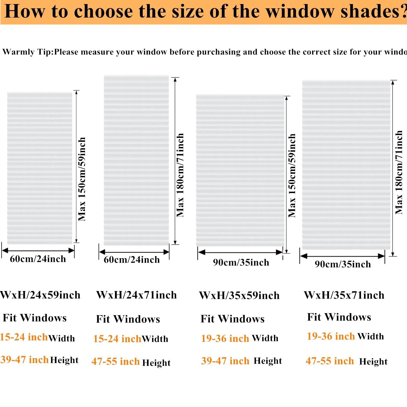 MALOKI Temporary Window Blinds, Pleated Shades 24″W x 59″H, White – 1 Pack