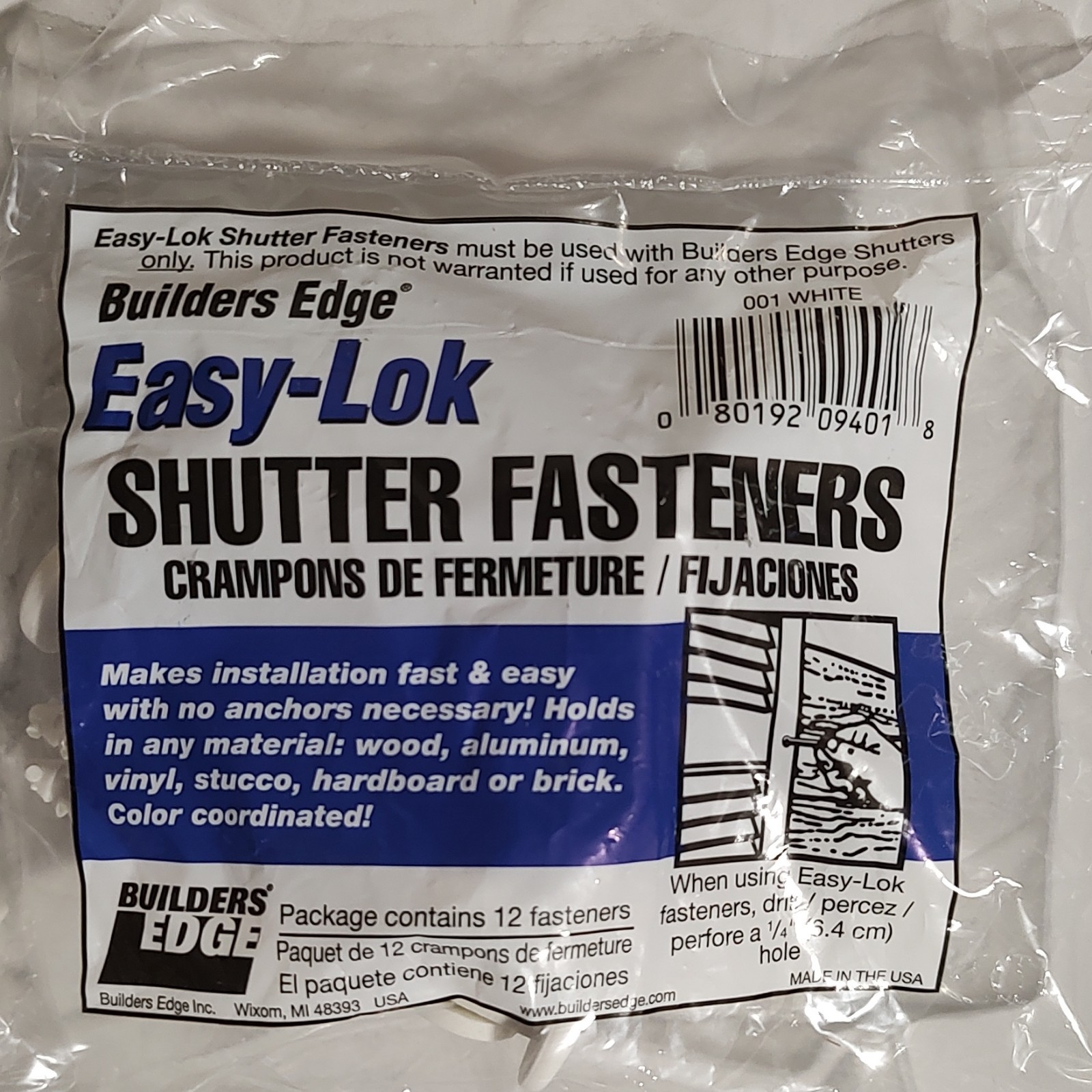 (4-Count) Builders Edge Easy-Lok Shutter Fasteners, White 12-Pack Fade Resistant