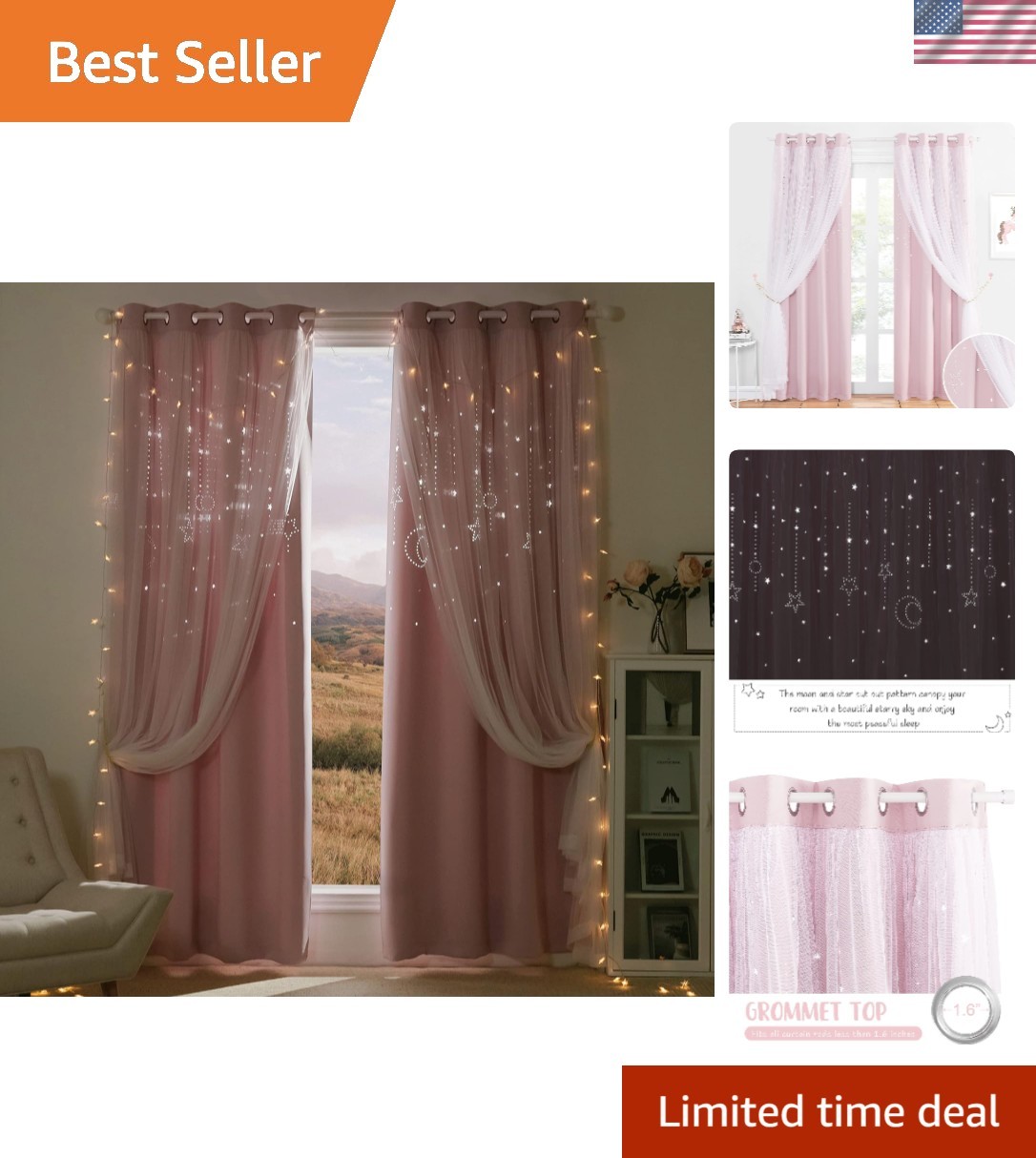 Elegant Grommet Curtain Set of 2 – Dreamy Star & Moon Theme for Kids’ Rooms