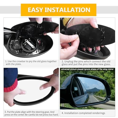 Car Rearview Mirror Glass Replacement with Backing Plate Heated Left Driver