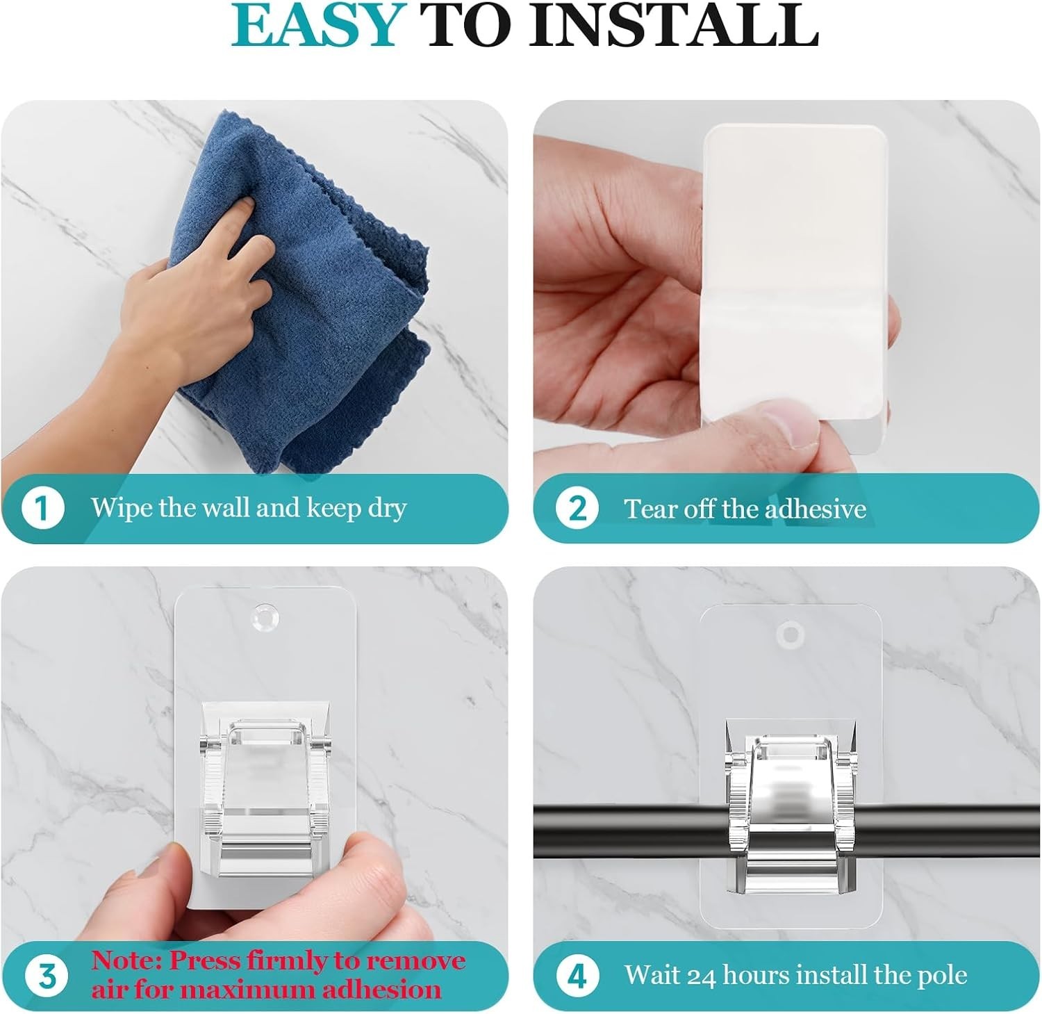Heavy Duty No Drill Rod Hooks – Holders for Bathroom Bedroom