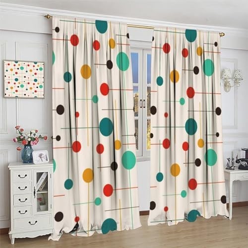 Mid Century Modern Curtains – Retro Atomic Starburst Geometric Window Drapes 42x