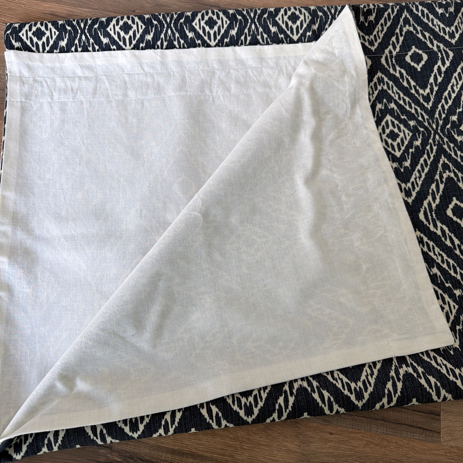 Lot Of 2 Handsewn Curtain Panels 33” X 82” Denim Blue Diamond Stitch Lined Pole