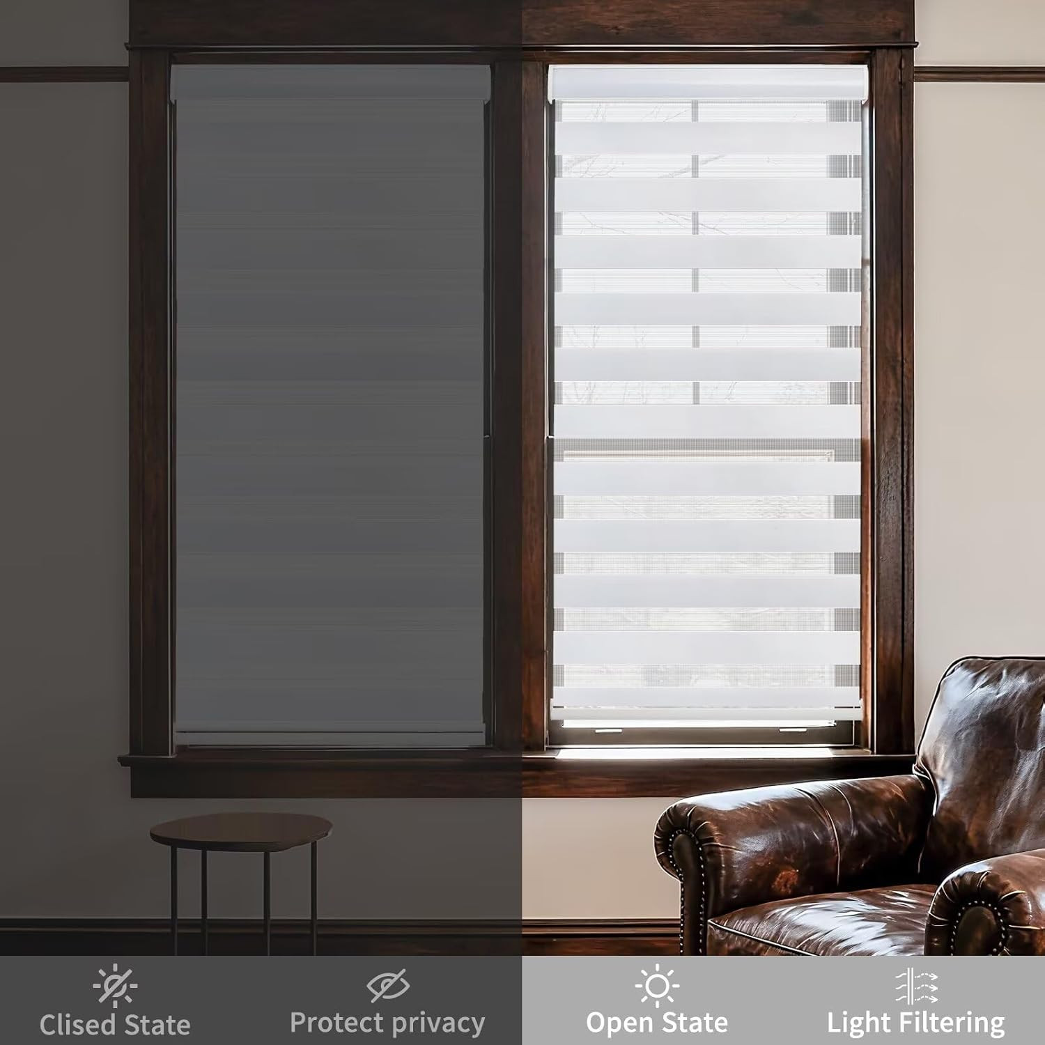 Cordless Zebra Blinds – Dual Layer Light Filtering & Privacy Shades, 34″ W X 72″