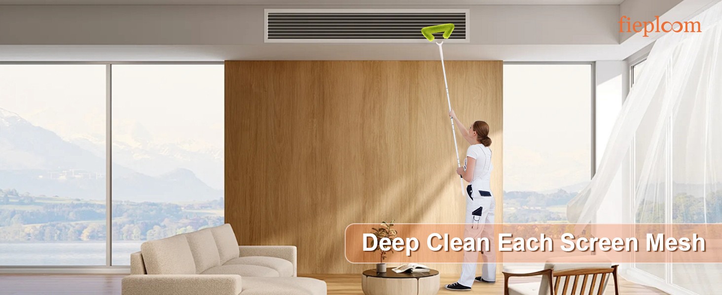 Window Screen Cleaning Brush with 62in Extension Pole, Innovative Fibre Mesh