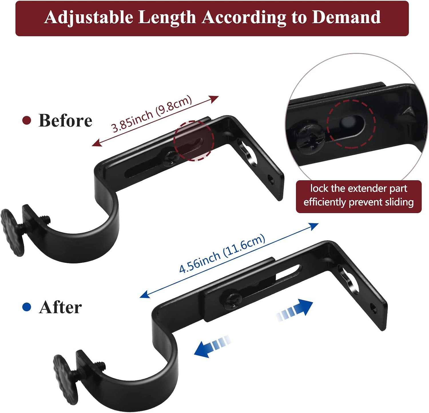 Adjustable Curtain Rod Bracket, Heavy Duty Curtain Rod Holders Black 4 Pack Curt