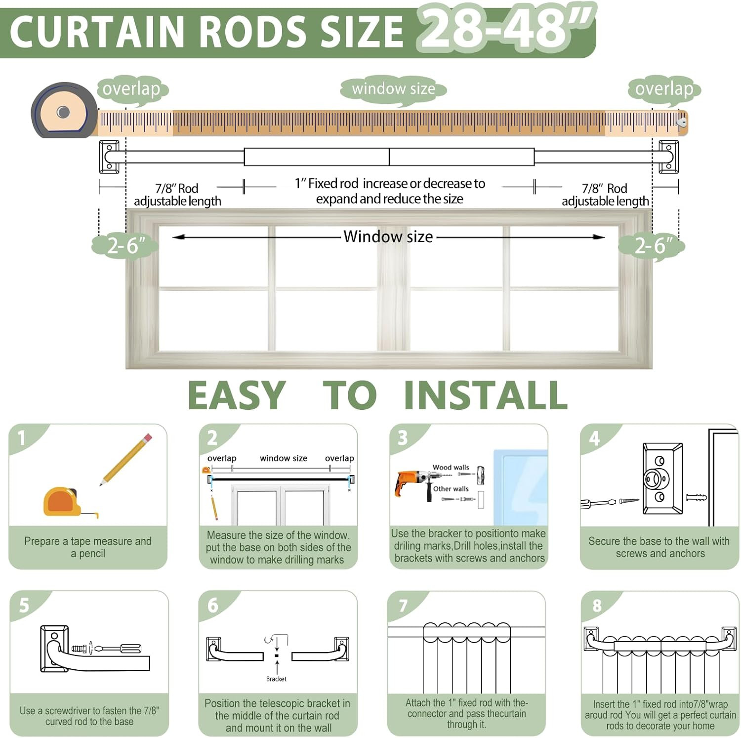 Wrap Around Curtain Rod 28 to 48 Inch Adjustable Blackout Curved Rod