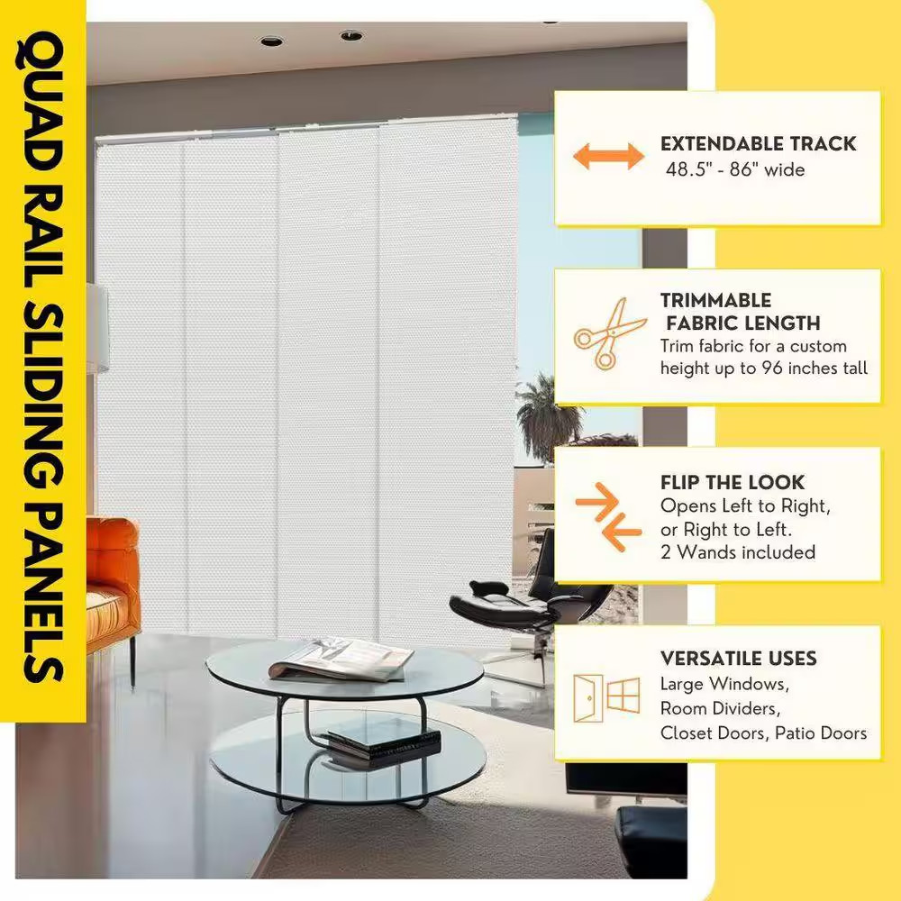 Cut-To-Size Avalon White Blackout Adjustable Sliding Panel Track Blind W/ 23 In.
