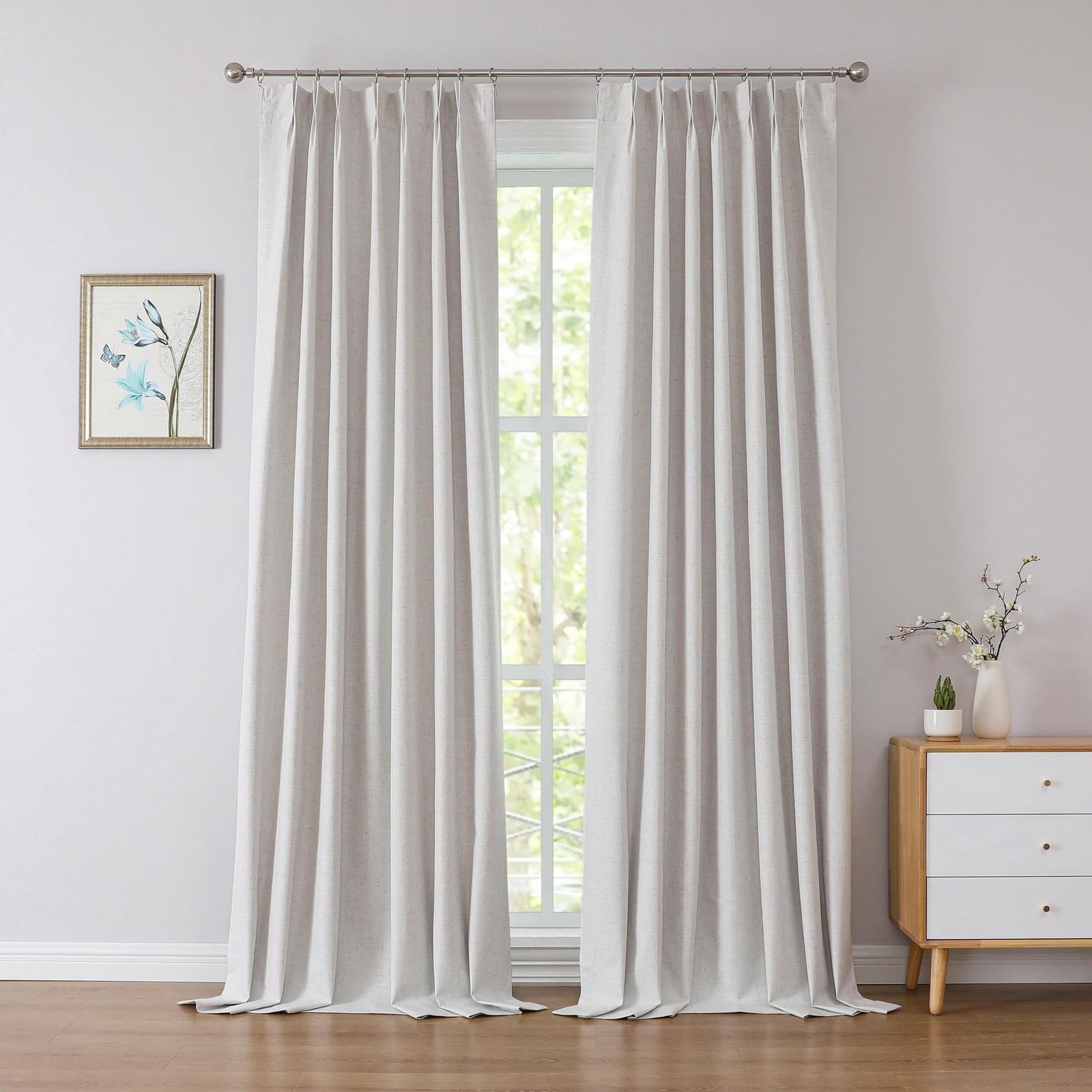 Blackout Pinch Pleated Curtains,95 Inches Long Linen Blended Pinch Pleat Drap…