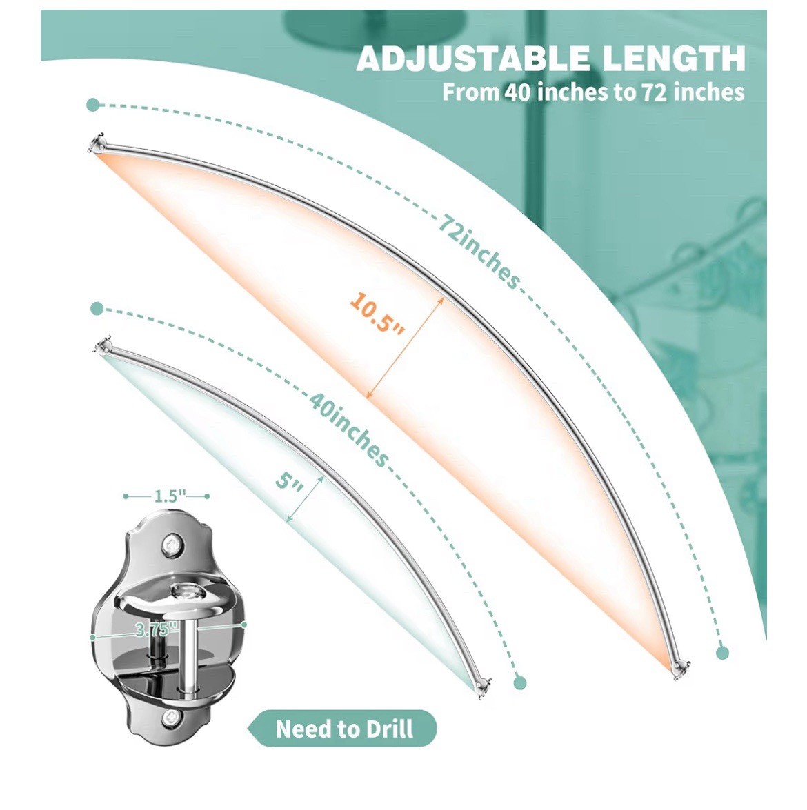 Curved Shower Curtain Rod, Adjustable 43-74 inches Extra Wide Silver /Rust Proof