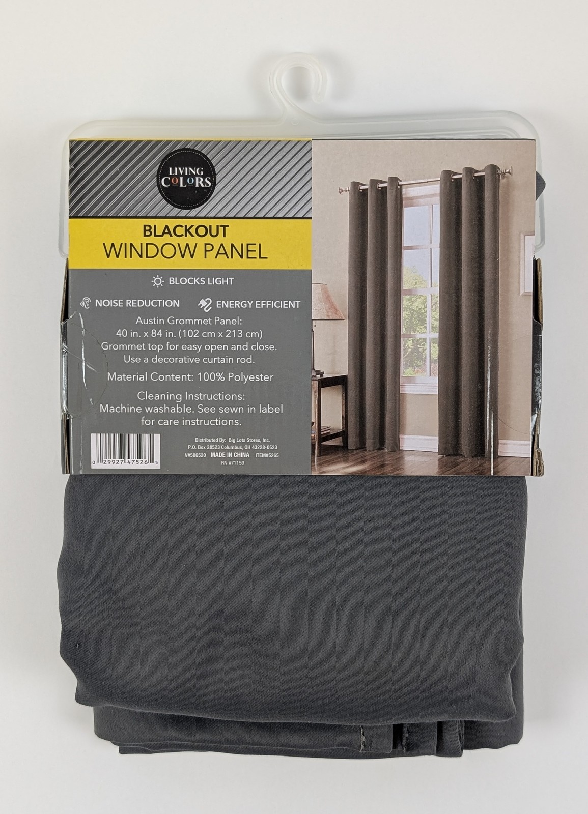 Living Colors Room Darkening Curtain Panel Gray 40 x 84 Window Rod Pocket