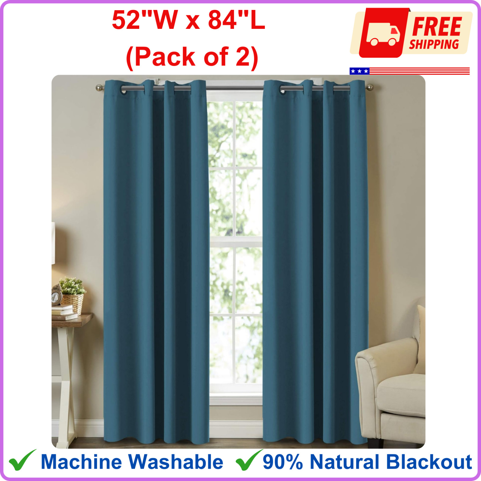 Turquoize Dark Teal Blackout Curtains for Bedroom Thermal Insulated – 2 Panels