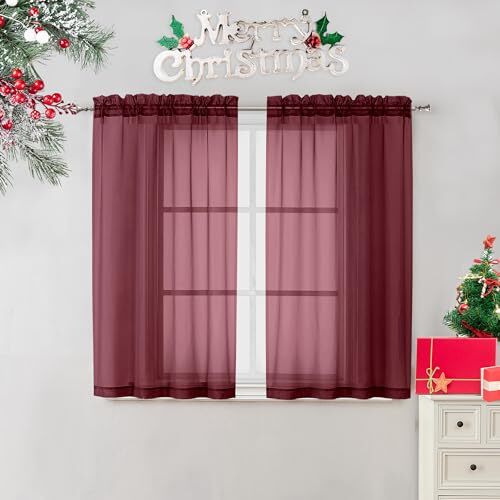2 Panels Window Sheer Curtains 42″ x 45″ Inches for Small 42W x 45L Burgundy
