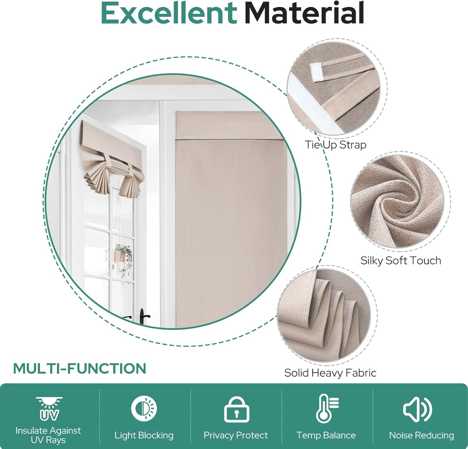 HOMEIDEAS 100% Linen Blackout French Door Curtains, Modern Farmhouse Privacy Doo