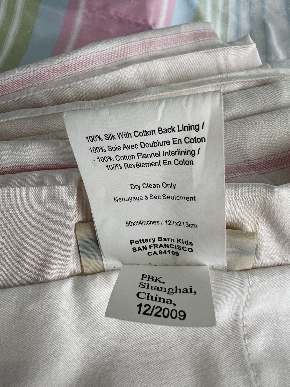 Pair Pottery Barn Kids Silk Double Lined 84” Curtains – Pink Blue Green Striped