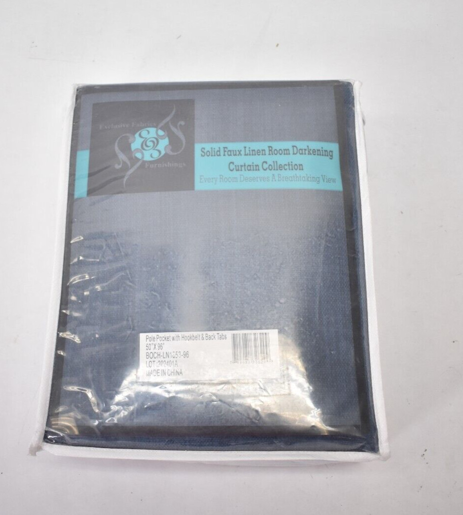 Exclusive Fabrics Furnishings Solid Faux Linen Room Darken Curtain Indigo Blue